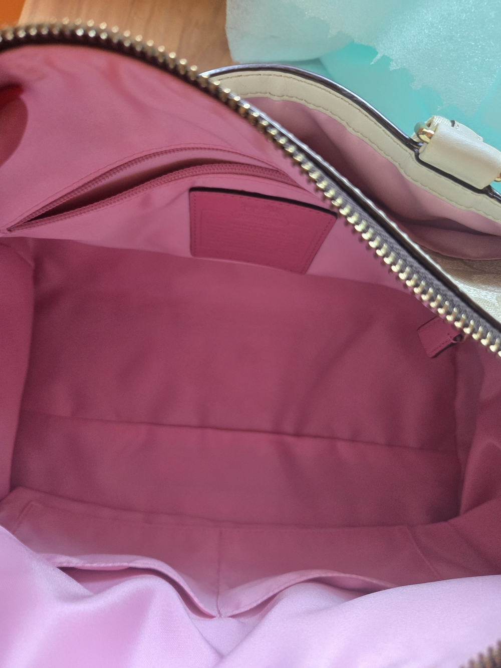 Vintage Coach Heritage Signature Stripe Satchel Bag in Beige, Pink & White - Picture 6 of 16